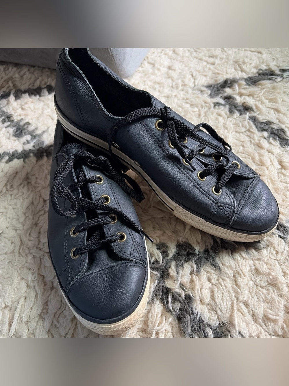 Converse Black Leather Low-Top Sneakers with Gold Eyelets